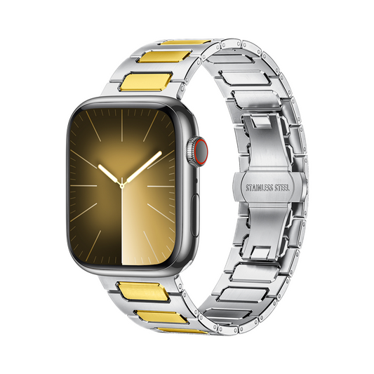 【知的な重厚感】スクエアパターンメタルバンド【アップルウォッチ】