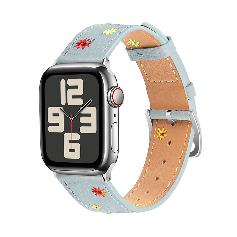 【レトロ可愛い】フラワーステッチレザーバンド【アップルウォッチ】