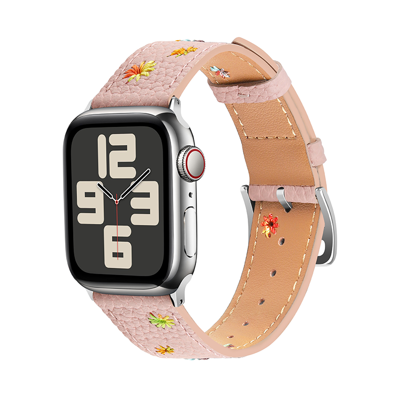 【レトロ可愛い】フラワーステッチレザーバンド【アップルウォッチ】