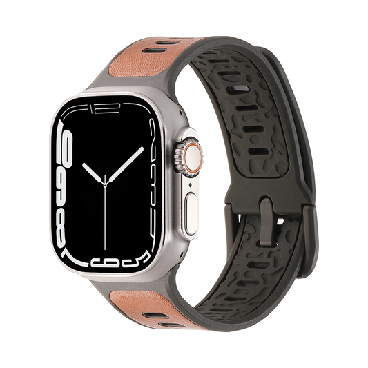 【レザー調×スポーティ】レザータッチシリコンバンド【アップルウォッチ】