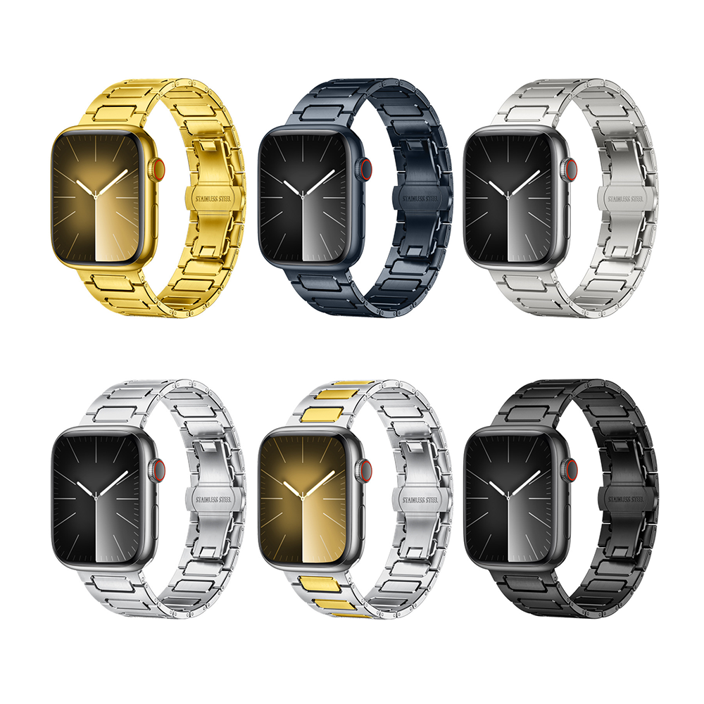 【知的な重厚感】スクエアパターンメタルバンド【アップルウォッチ】