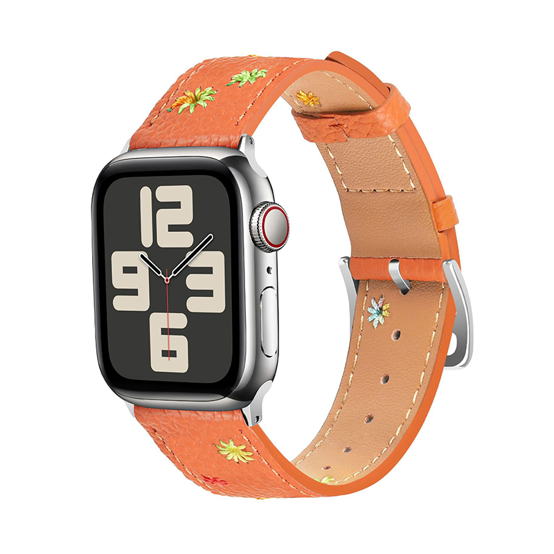 【レトロ可愛い】フラワーステッチレザーバンド【アップルウォッチ】