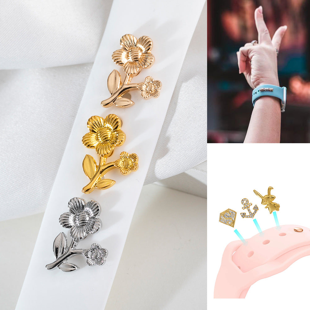 【カスタマイズ】フラワーゴールドアクセサリー【アップルウォッチ】