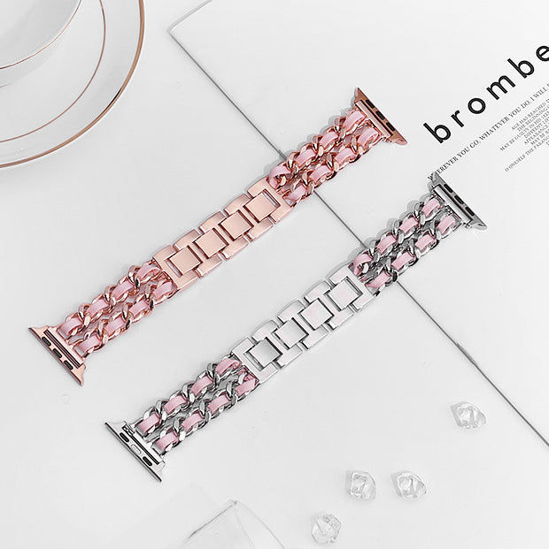 [10 colors available] Stainless steel and leather band [Apple Watch]