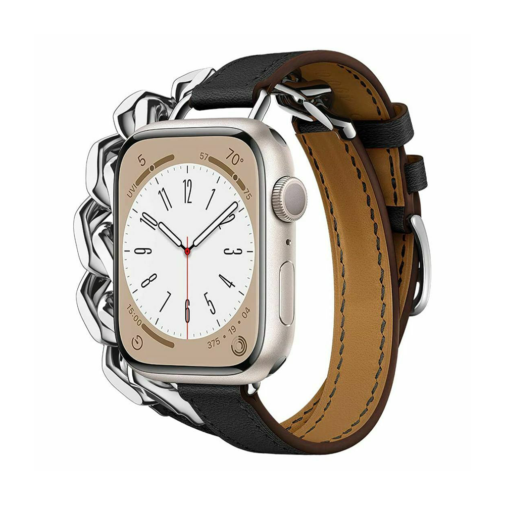Double-wrapped double-loop leather chain band for Apple Watch