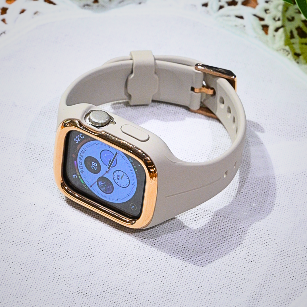 [All 4 colors of integrated case] Elegant silicone metal band [Apple Watch]