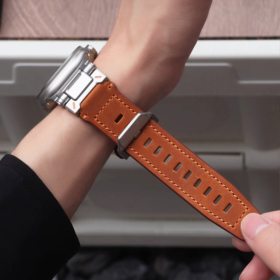 [4 colors available] Stainless steel connect leather band [Apple Watch]