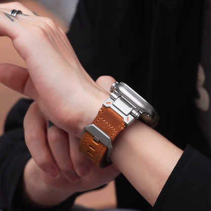 [4 colors available] Stainless steel connect leather band [Apple Watch]