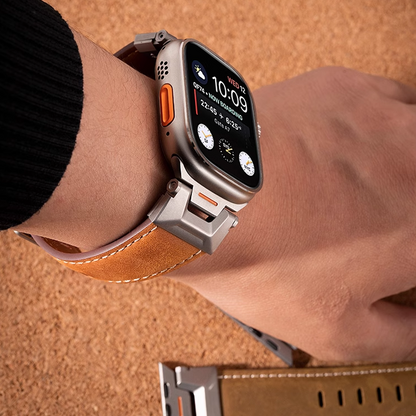 [4 colors available] Stainless steel connect leather band [Apple Watch]