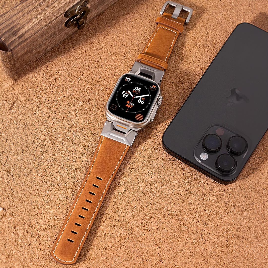 [4 colors available] Stainless steel connect leather band [Apple Watch]