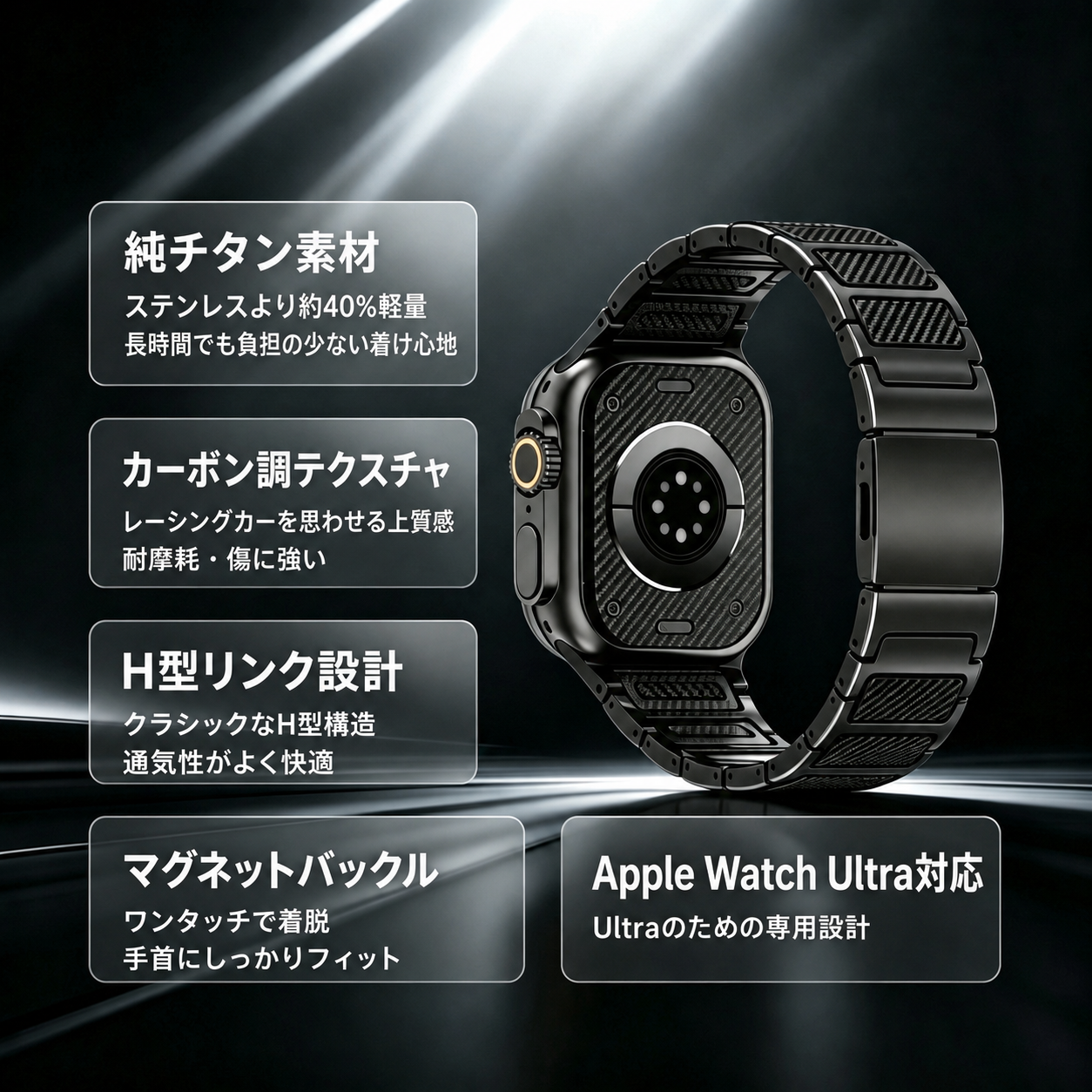 【軽量プレミアム】カーボングリッドチタンバンド【アップルウォッチ】