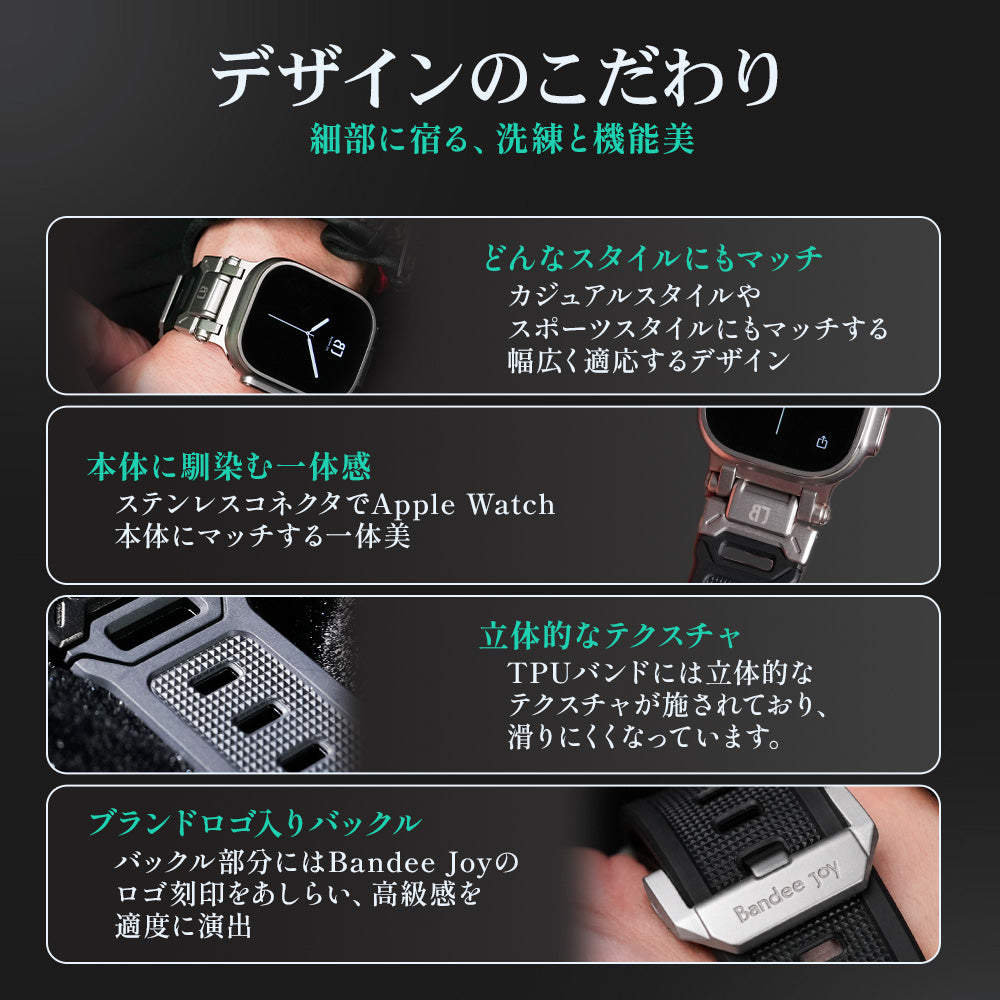 Apple Watch Band BJ-004 FORTRESS - Black Silver【Bandee Joy】