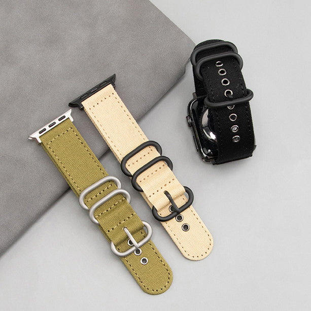 【デニム風素材】トリプルリングキャンバスバンド【アップルウォッチ】