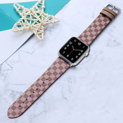 【目を惹く配色】チェッカーパターンレザーバンド【アップルウォッチ】
