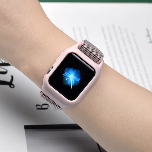 [25 colors available] Silicone case with integrated nylon band [Apple Watch]