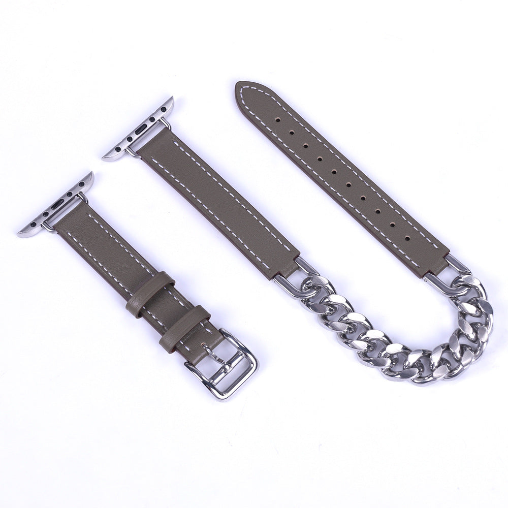 Double-wrapped double-loop leather chain band for Apple Watch