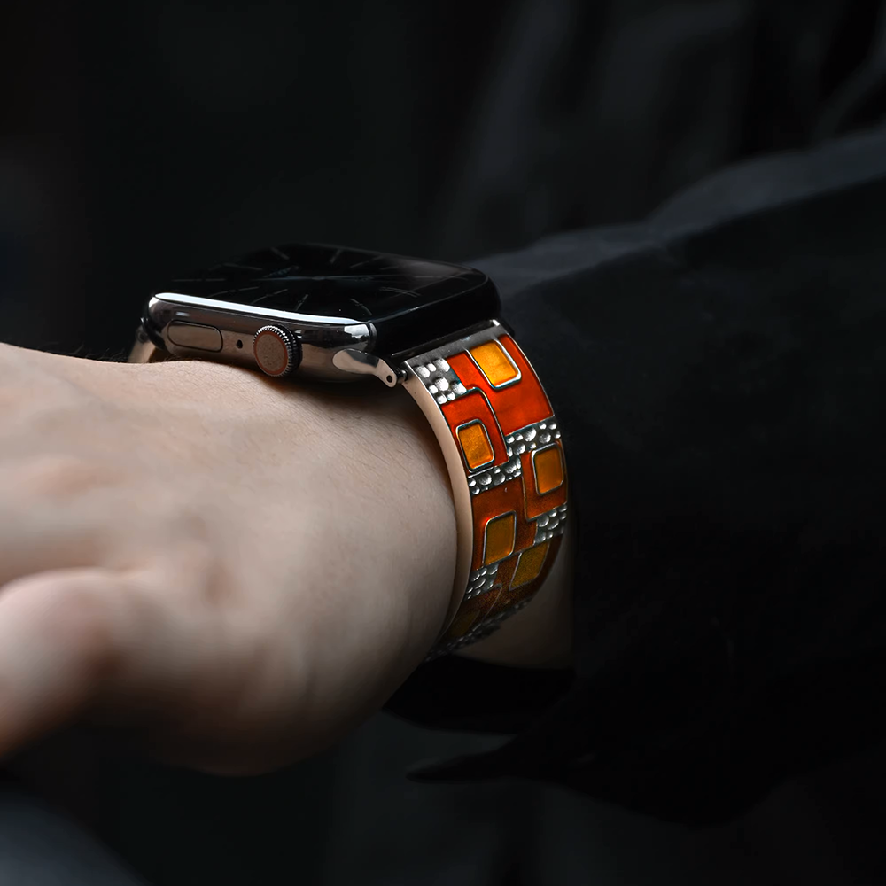 [Silver Crown] Enamel Inlay Metal Band [Apple Watch]