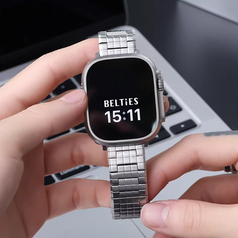 【シルバークラウン】スクエアリンクメタルバンド【アップルウォッチ】