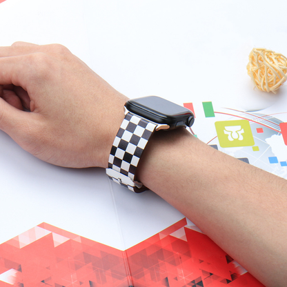 【目を惹く配色】チェッカーパターンレザーバンド【アップルウォッチ】