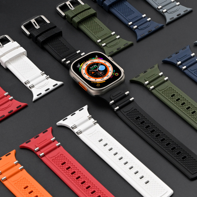 【汗でも快適】メタルパーツシリコンバンド【アップルウォッチ】
