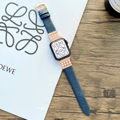 【大人のきらめき】パールアクセントレザーバンド【アップルウォッチ】