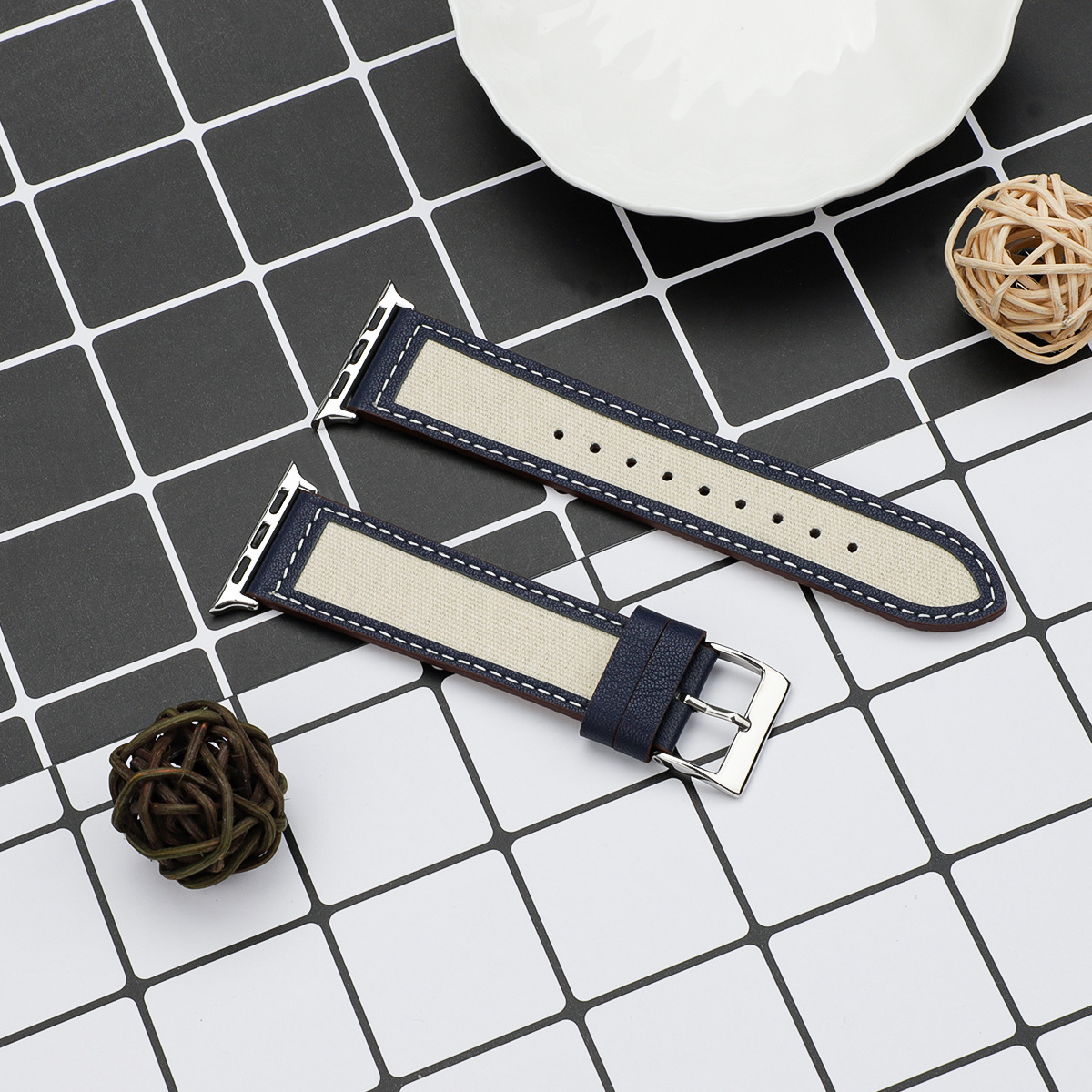【大人の配色】キャンバスレザーミックスバンド【アップルウォッチ】