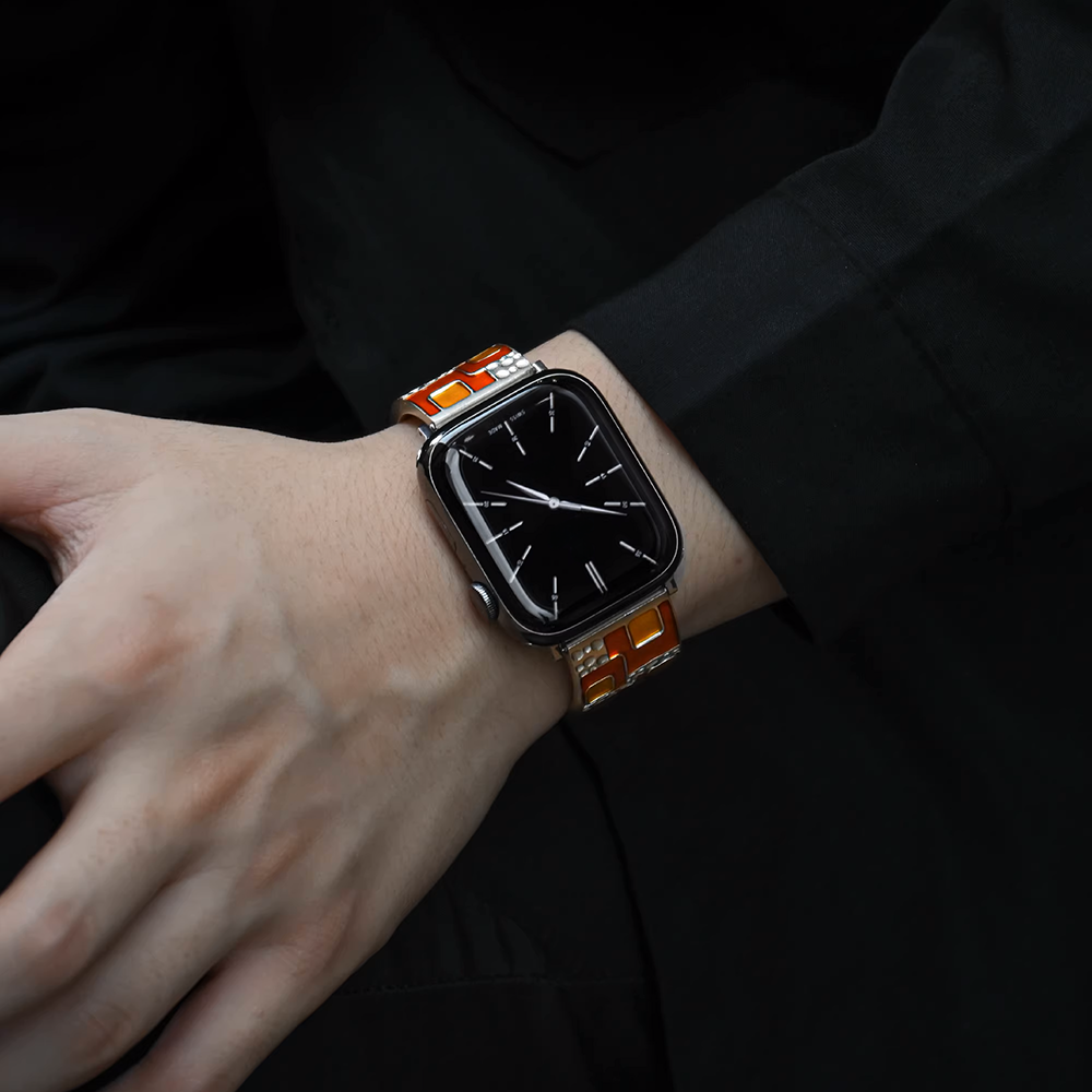 [Silver Crown] Enamel Inlay Metal Band [Apple Watch]