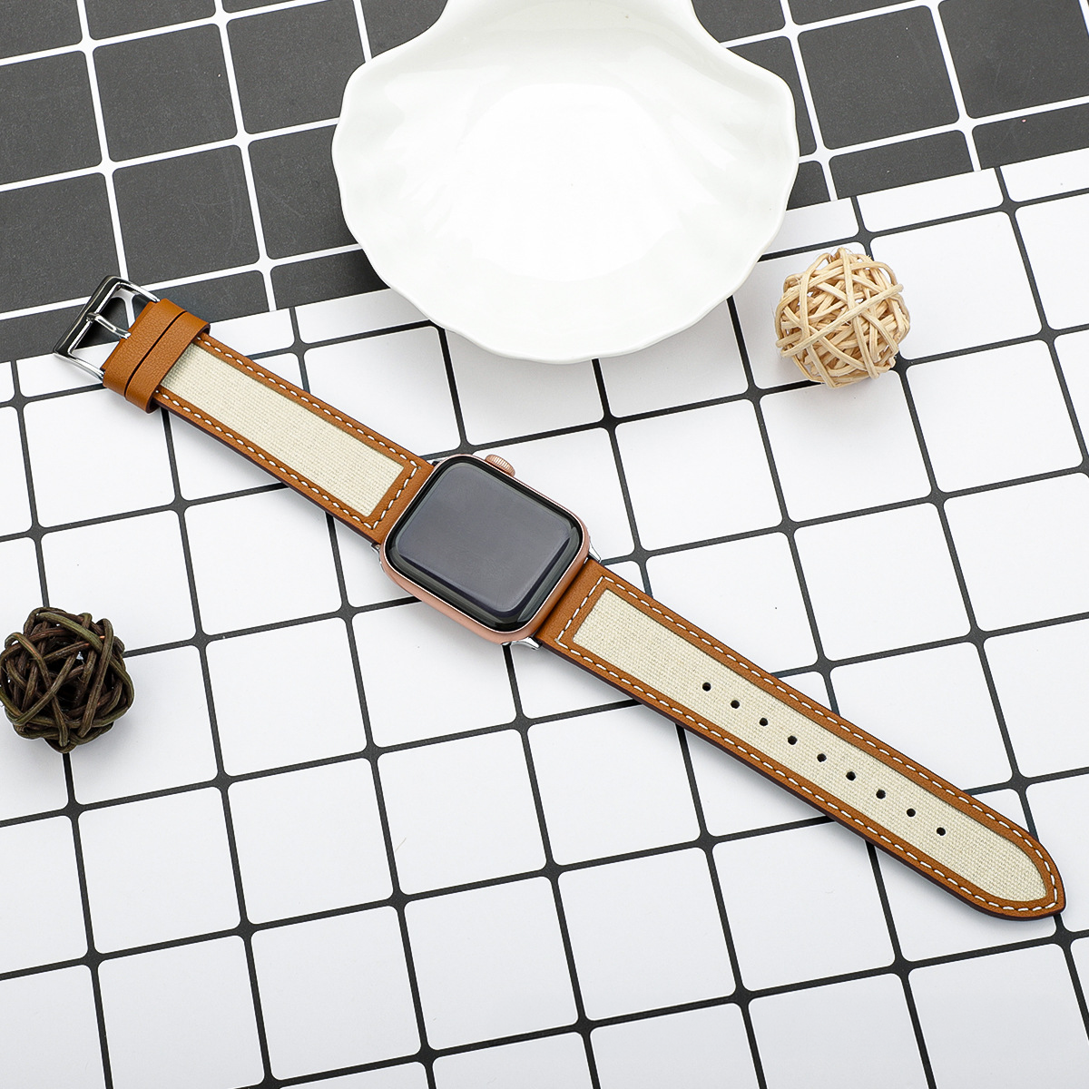 【大人の配色】キャンバスレザーミックスバンド【アップルウォッチ】