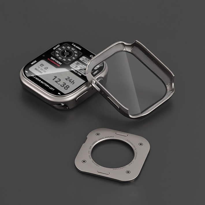 Double-sided protective metal case with glass for Apple Watch