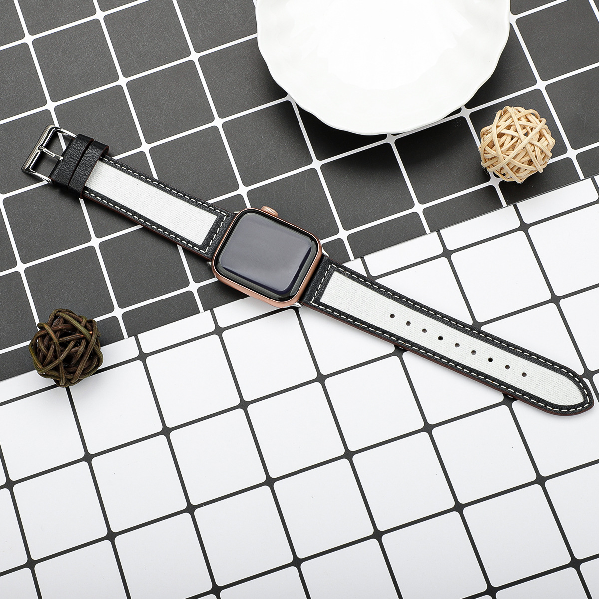 【大人の配色】キャンバスレザーミックスバンド【アップルウォッチ】