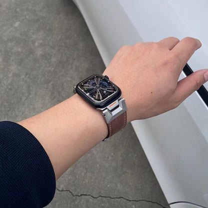 [4 colors available] Stainless steel connect leather band [Apple Watch]