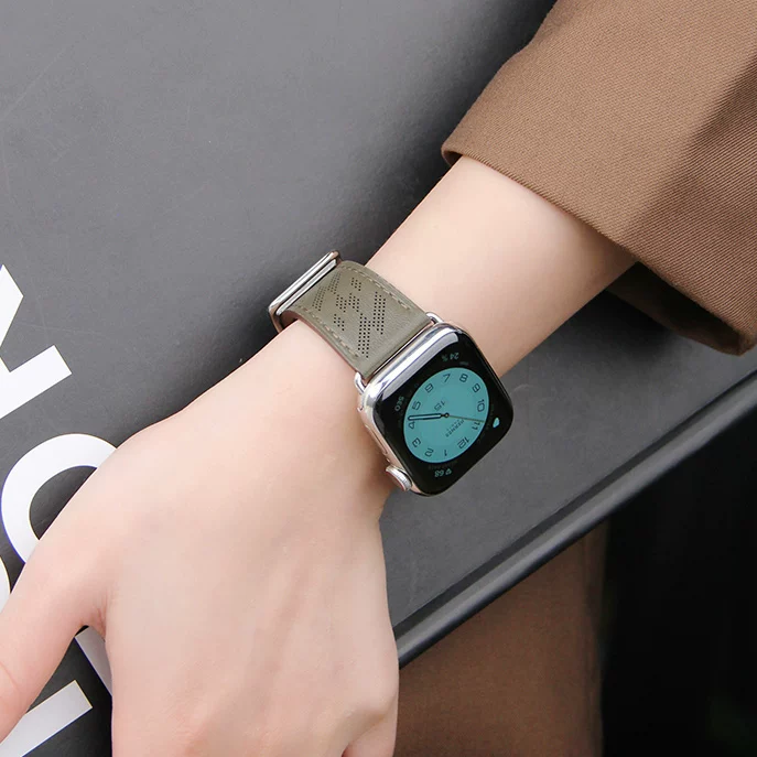 【通気性設計】メッシュパンチングレザーバンド【アップルウォッチ】