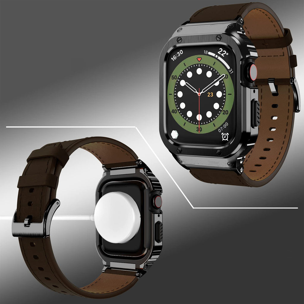 [Integrated Case] ​​Leather Stainless Steel Case Band [Apple Watch]