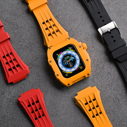 [4 colors available with integrated case] Solid color shell band [Apple Watch]