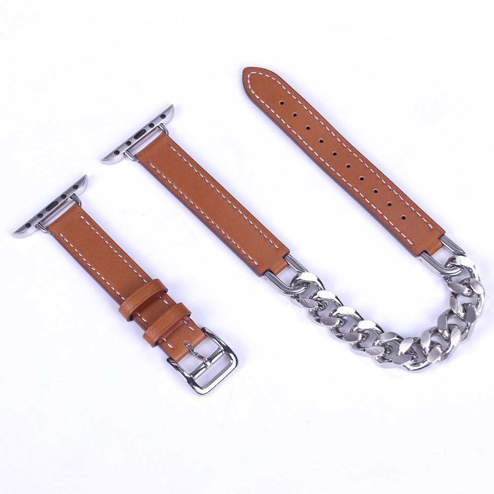 Double-wrapped double-loop leather chain band for Apple Watch