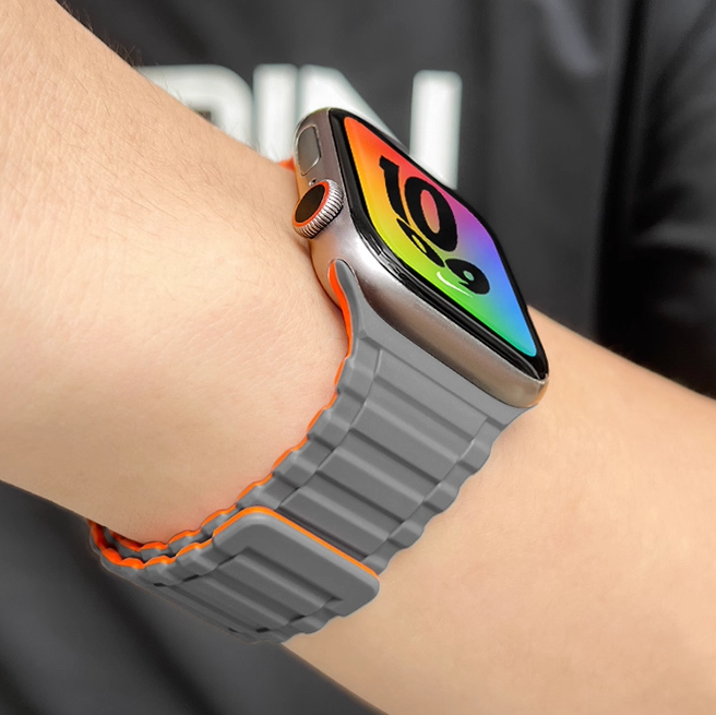 【軽量×磁力】マグネットリッジシリコンバンド【アップルウォッチ】