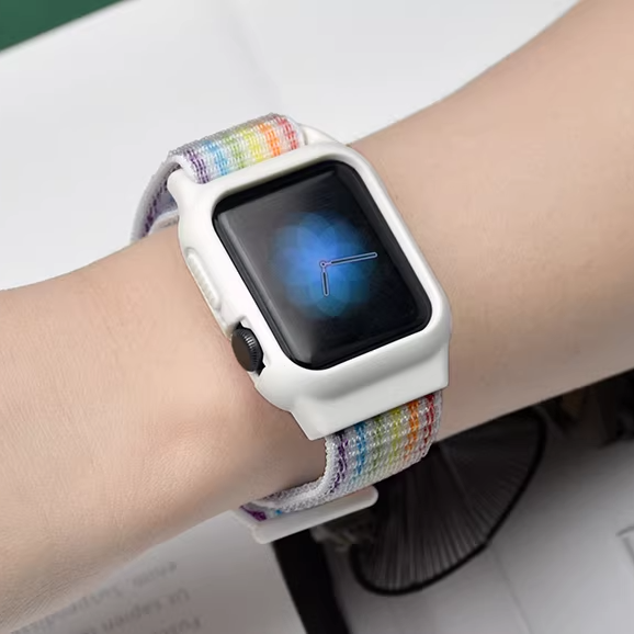 [25 colors available] Silicone case with integrated nylon band [Apple Watch]