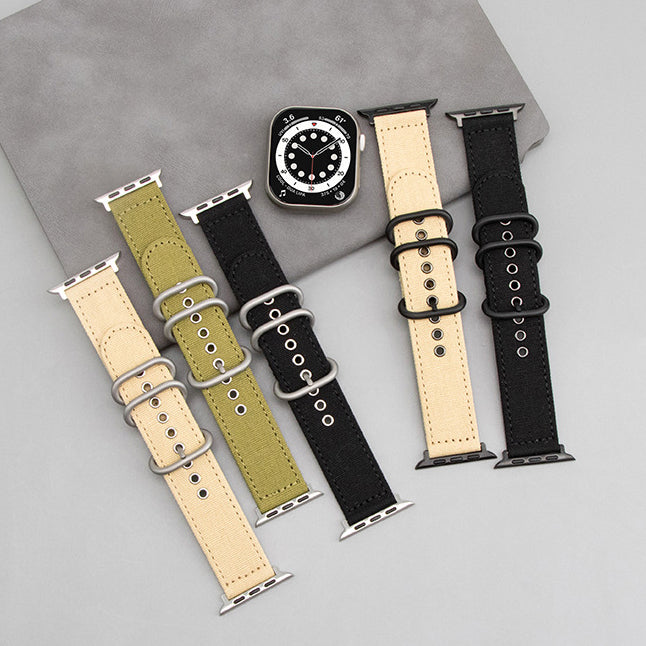 【デニム風素材】トリプルリングキャンバスバンド【アップルウォッチ】