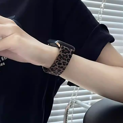 【大人のヒョウ柄】レオパードメッシュメタルバンド【アップルウォッチ】