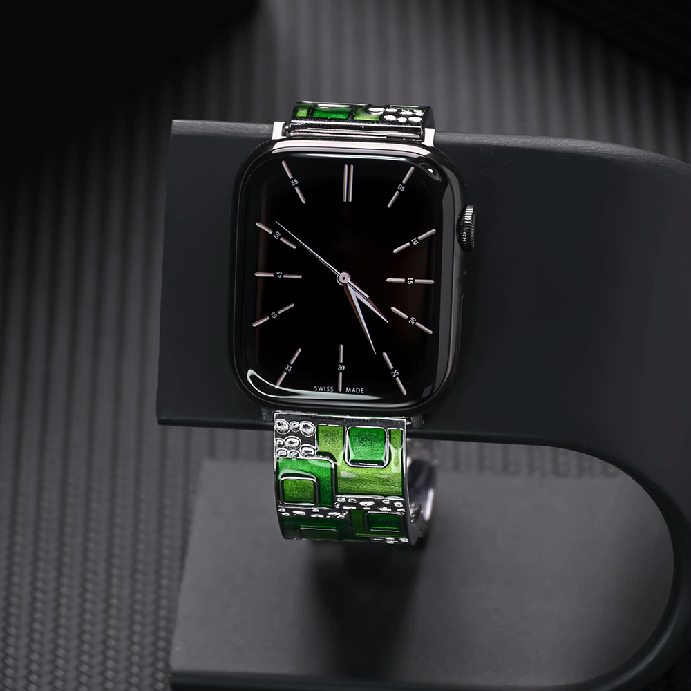 [Silver Crown] Enamel Inlay Metal Band [Apple Watch]