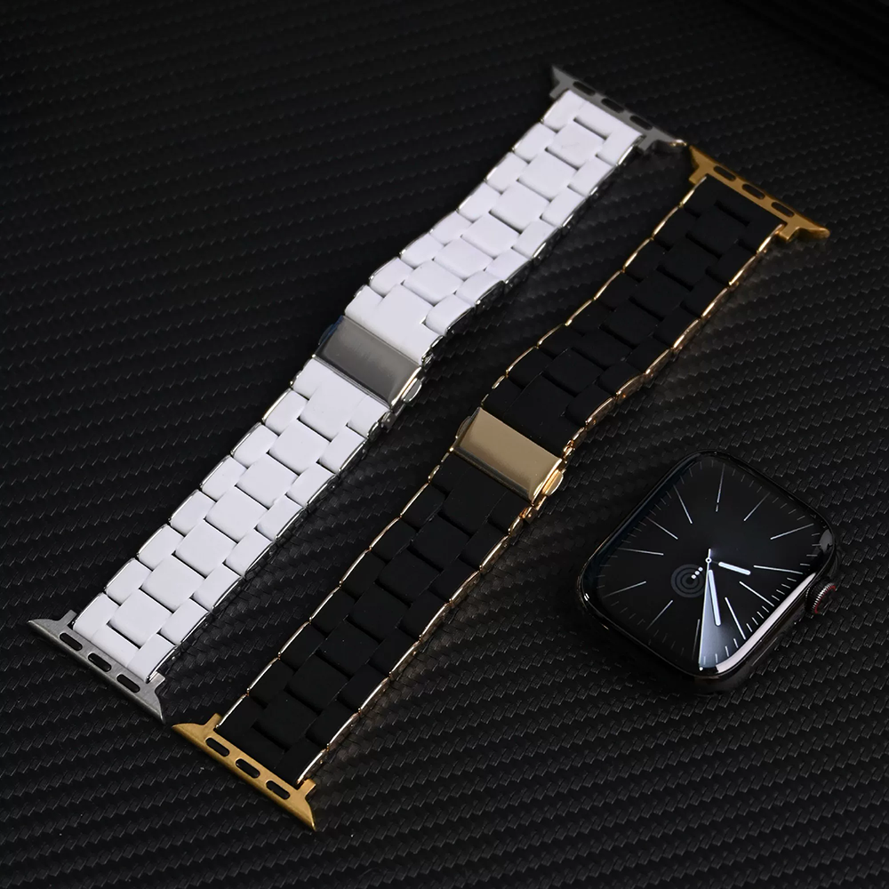 【シルバークラウン】ステンレスラバーリンクバンド【アップルウォッチ】