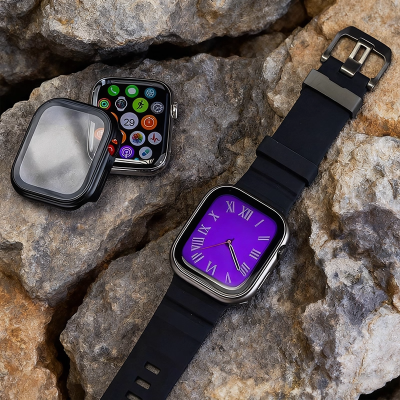 Double-sided protective metal case with glass for Apple Watch