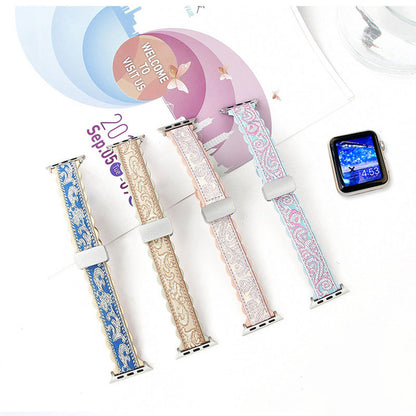 [4 colors available] Needlework leather band [Apple Watch]