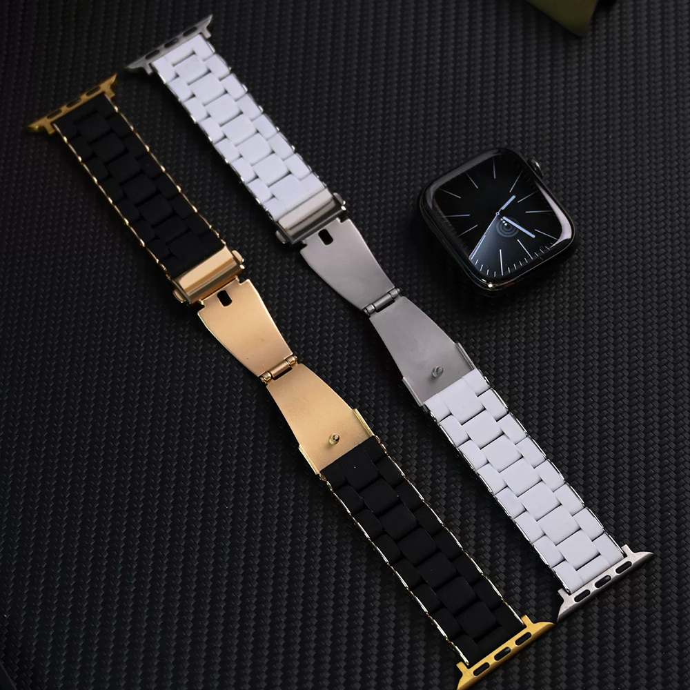 【シルバークラウン】ステンレスラバーリンクバンド【アップルウォッチ】