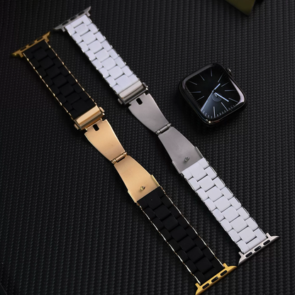 【シルバークラウン】ステンレスラバーリンクバンド【アップルウォッチ】