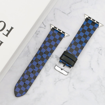 【目を惹く配色】チェッカーパターンレザーバンド【アップルウォッチ】