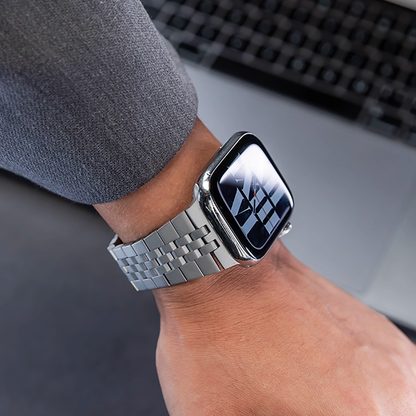 【重厚でエレガント】センターストライプメタルバンド【アップルウォッチ】