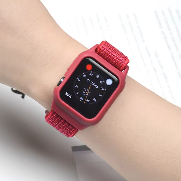 [25 colors available] Silicone case with integrated nylon band [Apple Watch]