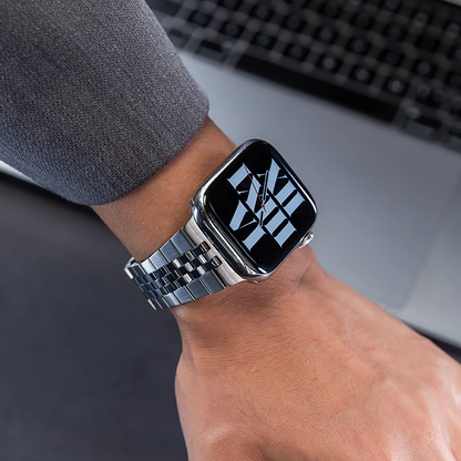 【重厚でエレガント】センターストライプメタルバンド【アップルウォッチ】