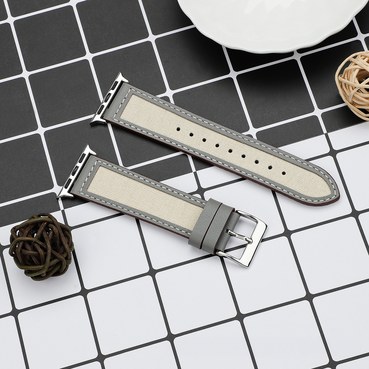 【大人の配色】キャンバスレザーミックスバンド【アップルウォッチ】